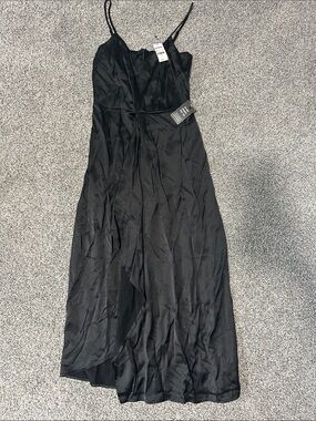 Express Black Satin Slip Midi Dress with Spaghetti Straps